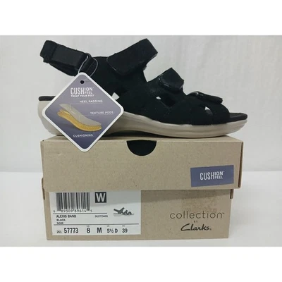 Sandalias cómodas Clarks Alexis Band de gamuza negras para mujer 26157773 talla 8M Foto 1 de 4