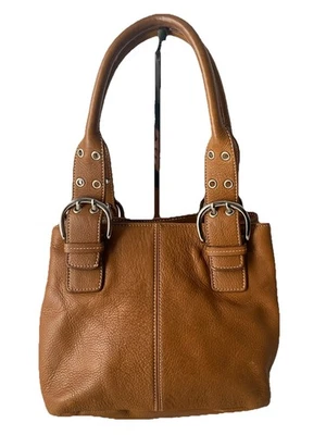 Tignanello Bolso de Mano de Cuero Cartera de Hombro Doble Asas Marrón Tostado LEER Foto 1 de 4