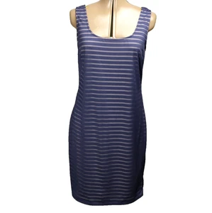 Jennifer Lopez Striped Sleeveless Burnout Mini Dress FLAWS Lined Blue L - Picture 1 of 24