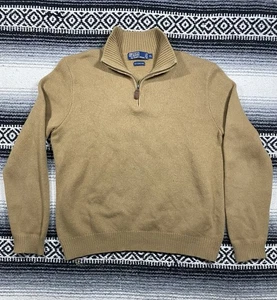 VTG 100% Lambs Wool Polo By Ralph Lauren 1/4 Zip Pullover Sweater Mens XL Brown - Picture 1 of 11