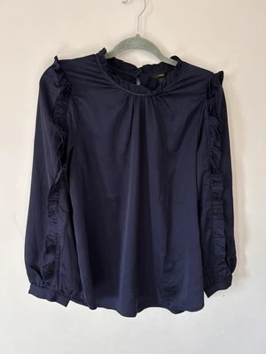 J. Blusa Crew para mujer talla L azul con volantes manga larga Foto 1 de 4