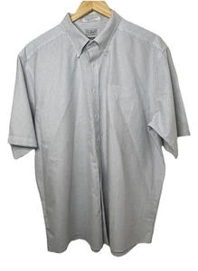 VTG LL Bean Wrinkle Resistant Blue White Striped Short Sleeve Button Men Sz 18 - Afbeelding 1 van 14