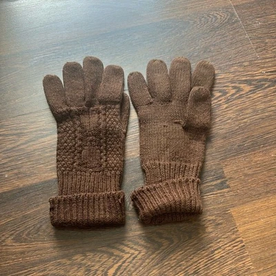 Винтажные акриловые вязаные перчатки English Village коричневые - Изображение 1 из 4