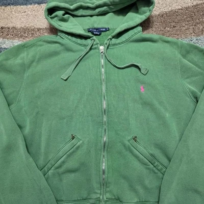 Женская зеленая толстовка с капюшоном на молнии Ralph Lauren с логотипом Pink Pony размер XL Гонконг винтаж  - Изображение 1 из 4