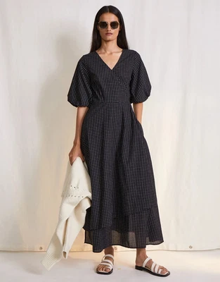 NWT Apiece Apart Avignon Black Check Organic Cotton Voile Wrap Dress Size L - Image 1 of 4