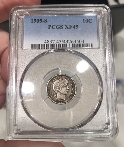 1905-S Barber Dime graded XF45 by PCGS Better Date Nice Original Type PQ Cover