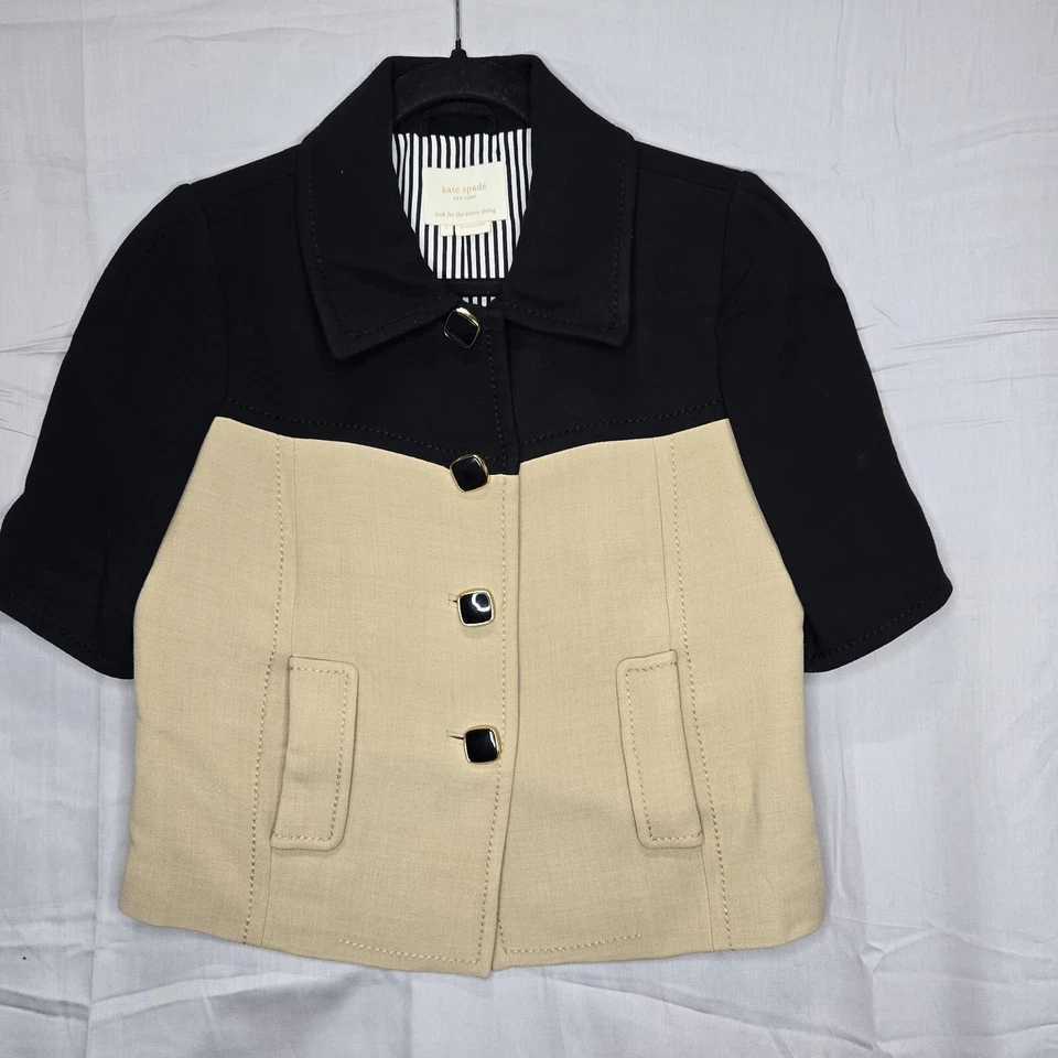 Chaqueta Blazer Kate Spade Negra/Tostada Bloque Viscosa Lana-Crepé Dalia Talla 4 Foto 1 de 4