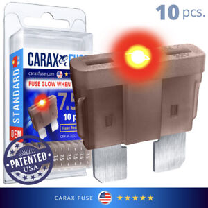 CARAX Glow Fuse - STANDARD / Regular Blade - 7.5A Kit 10 pcs - Glow When Blown 