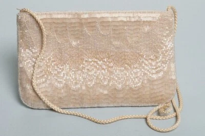 Винтажный красивый ручной работы бисером кремовый атласный панировки вечер сумка сумочка современный вид - Изображение 1 из 4