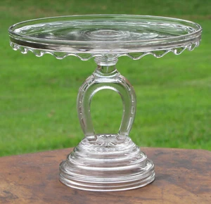VTG RARE HORSESHOE STEM CAKE STAND EAPG O'HARA GLASS PLATE PEDESTAL EQUESTRIAN - Bild 1 von 12