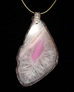 Collana grande agata rosa geode - catena argento 925 - Imagen 1 de 3