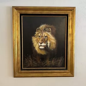 Vintage gerahmter Löwe Original Öl auf Leinwand Gemälde, signiert: Cutrona 31x28 1980 - Bild 1 von 10