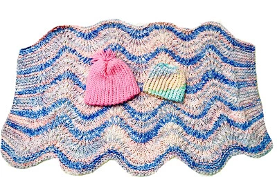 Newborn Baby Girl Set Of 3 Handmade Crocheted Pastel Baby Blanket & Beanie Hats - Image 1 of 4