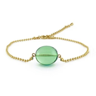 Pulsera Ámbar Natural Cuentas Oliva Color Verde con Cadena Chapada en Oro 14k Foto 1 de 2