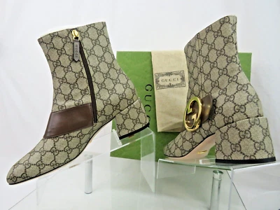 BOTAS GUCCI 70170 SUPREME CUERO CINTURÓN GG METAL LOGO MONOGRAMA BEIGE CREMALLERA CORTA 41 Foto 1 de 4