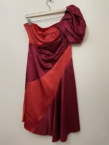 Karen Millen red dress satin christmas party one shoulder puff sleeve size 12 - Picture 1 of 7