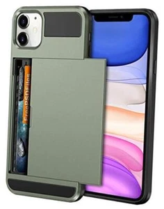 Case for iPhone 11 Case Wallet Card Holder ID Slot Sliding Door Midnight Green - Picture 1 of 7