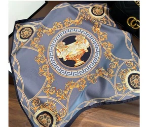 100% Silk Women Vintage Gray Lions Scarf Kerchief Bandana Neck Hairband 53x53cm - Picture 1 of 3
