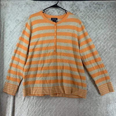Jones New York Women 2X Sweater Orange Striped Wool Angora Blend Button Pop Over - Image 1 of 4