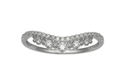 Sparkle White Prong Set 0.25CT Real Diamond In 10K White Gold Curved Band Ring - Image 1 of 4