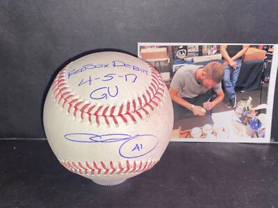 Chris Sale Medias Rojas Juego Firmado Automáticamente Usado Béisbol Boston Debut MLB Holograma. Foto 1 de 2