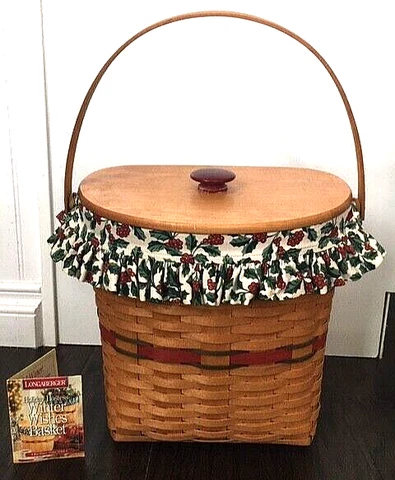 LONGABERGER HOLIDAY HOSTESS WINTER WISHES BASKET 1998 #12483 HOLLY LINER & PROT Cover