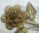 vintage SILVER gilt filigree 3D daisy flower brooch mid century 1950s -P189