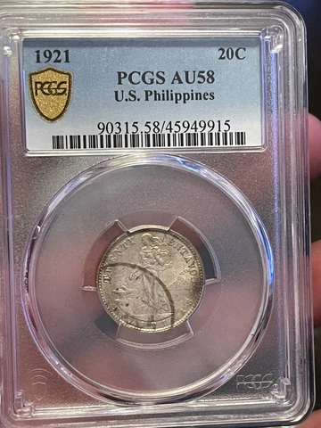 USA/Philippines 1921 20 Centavos Silver Coin #41 Cover