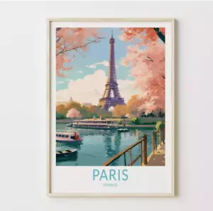 Paris Travel Print Wall Art, Eiffel Tower Paris France Travel Poster - Picture 1 of 5