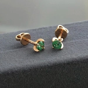 Vintage Pair Of Stud Earrings Red Gold 585 14K Stone Emerald Screws LUX Jewelry - Picture 1 of 8