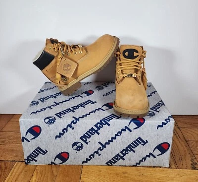 Timberland X Champion Niños Botas Talla 1 Juvenil 6 pulgadas Shearling Wheat Nubuck Foto 1 de 4