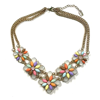 COLLAR multicolor pastel imitación gemas flor dorado medallones estilo vintage Foto 1 de 4