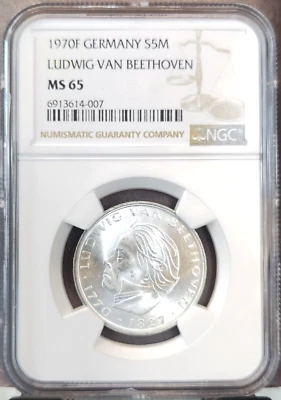 Alemania 1970 plata 5 marcos Ludwig von Beethoven NGC MS 65 GEMA ESCARCHADA BU Foto 1 de 3