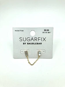 Pendientes Sugarfix by baublebar - Doble Piercing Cadena Tono Dorado Estrás - Imagen 1 de 2