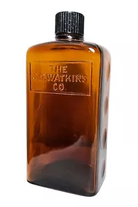 Bottiglia medicina vetro vintage JR Watkins marrone ambra impronta pollice rettangolare in rilievo - Foto 1 di 12