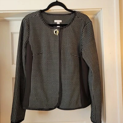 Chaqueta Blazer Charter Club Para Mujer Negra Blanca Manga Larga Lunares Talla XL Foto 1 de 4