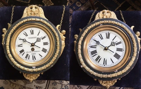 Rare Double sided French Gilt Bronze clock Dial mystery Paris Ormolu 2nd empire Cover