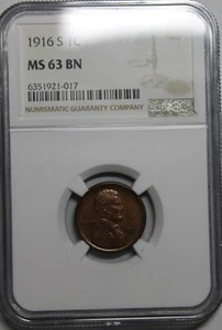 1916 S NGC MS63BN Lincoln cent - Picture 1 of 6