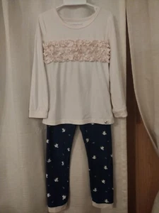 Sweet Honey Pajamas Long Sleeve Pink Ruffle Top Navy Bottoms Doves Girl's Size 5 - Picture 1 of 12