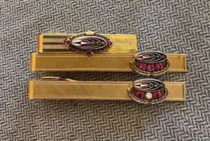 Lot of 3 Vintage 12K GF Ruby Diamond Service Tie Bar Clips - Picture 1 of 11