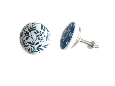 Möbelgriff flach Weiß Keramik Blume floral Knauf Griff Türknopf Schubladengriff - Bild 1 von 2