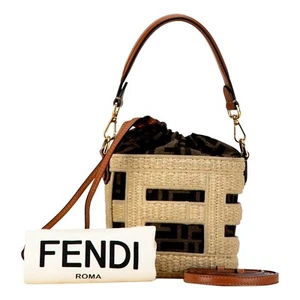 Fendi Step Out Straw and Canvas Medium Shoulder Bucket Bag NEW - Picture 1 of 8