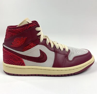 Nike Air Jordan 1 Retro Mid SE Womens 6 Shoes Sneakers Tiki Leaf Red DZ2820-601 - Image 1 of 4