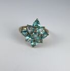 10K Yellow Gold Swiss Blue Topaz Cluster Ring Size 7