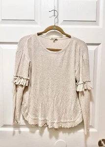 Democracy Women's Long Sleeve Knit Top Blouse Size M Ruffle Sleeve - Picture 1 of 7