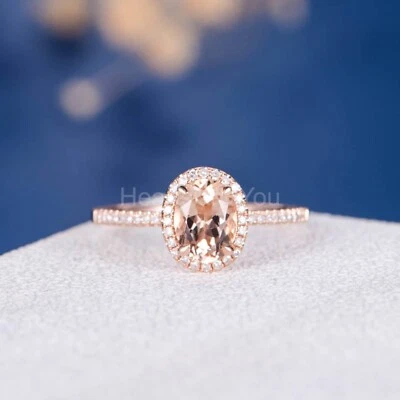 1.45ct Oval Cut Natural Morganite & Diamond 14k SOLID Rose Gold Engagement Ring - Image 1 of 4