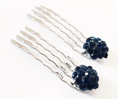 USA Mini Hair Comb made with Swarovski Crystal Bridal Wedding Silver Dark Blue - Image 1 of 4