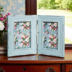 Sass & Belle Delilah Shabby Chic Doppel Bilderrahmen Blau Herz 642 6" x 4" - Bild 1 von 9