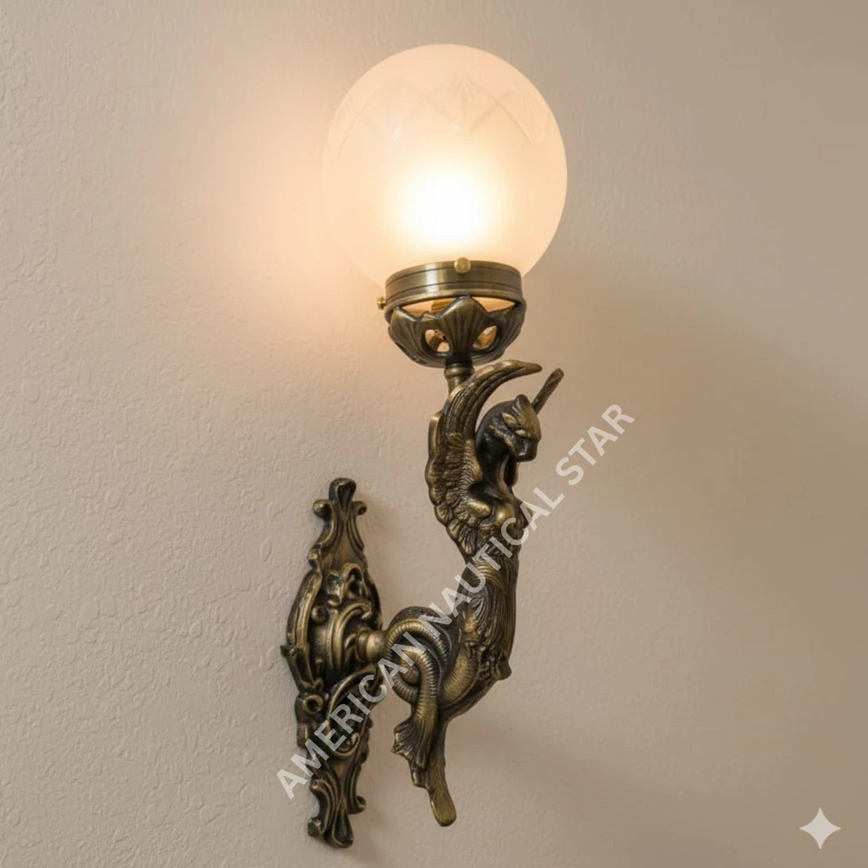 Apliques de pared antiguos vintage Art Deco de latón con cúpula de vidrio - Lámpara nueva lámpara Foto 1 de 4