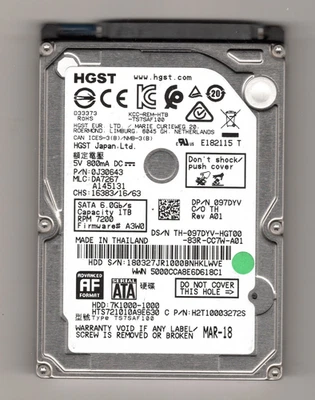 HGST 1TB #HTS721010A9E630 SATA 7200RPM 6Gb/s 2.5"  Laptop HD (See Test Report)  - Image 1 of 2